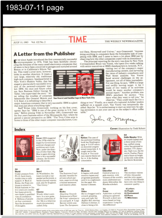 A screenshot of a _Time_ magazine page with faces identified with red boxes around them.