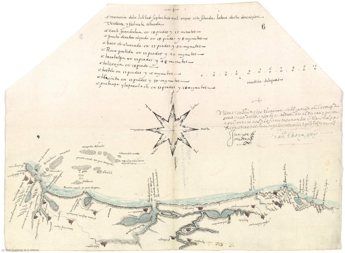 Handdrawn map of _Relación de Tlacotalpa_ .