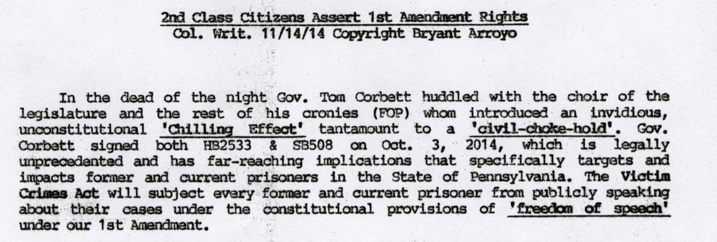 Typed text. The header reads “2nd Class Citizen Asser 1st Amendment Rights”