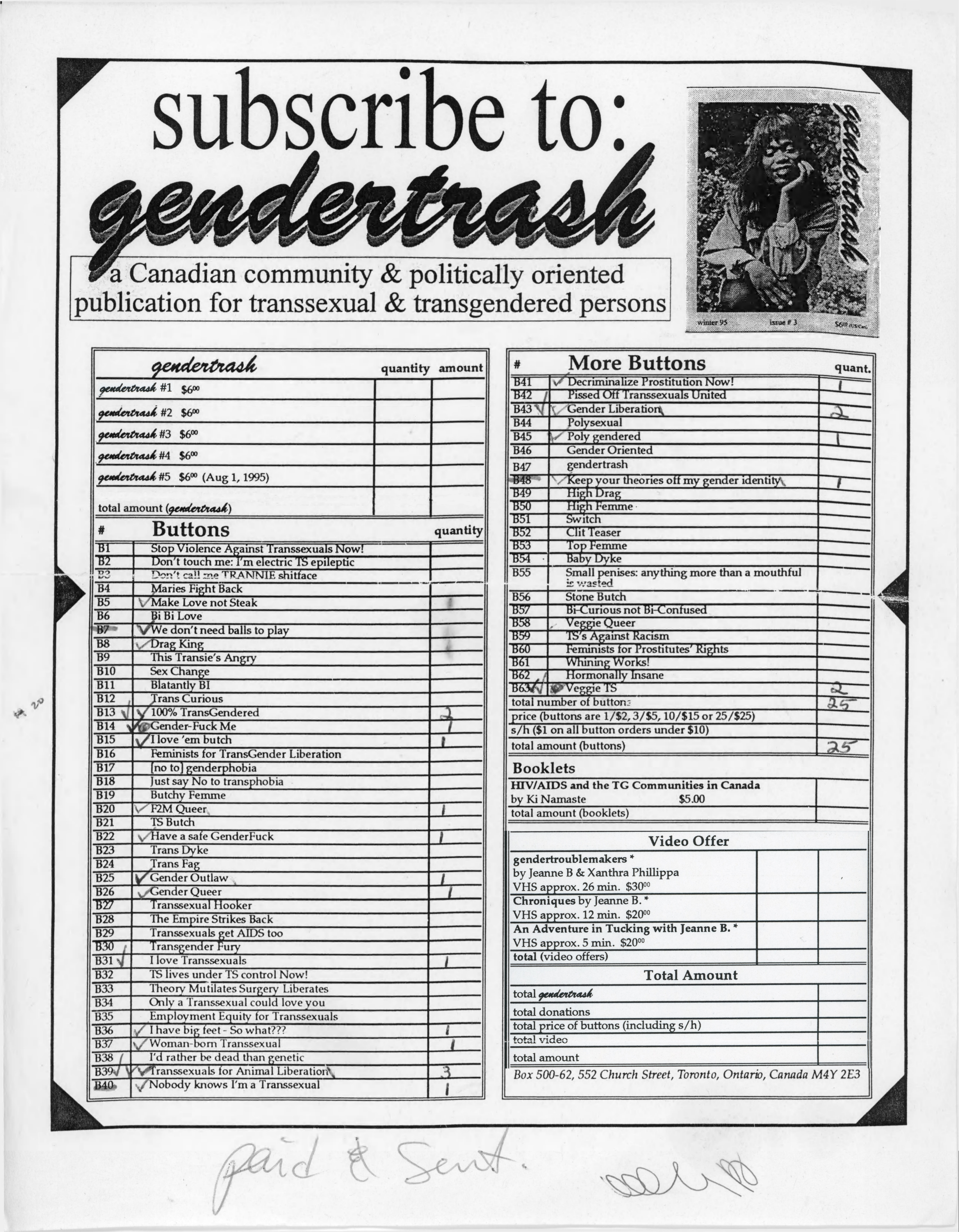 interactive order form as part of _gendertrash_ exhibition, The ArQuives Digital Collections