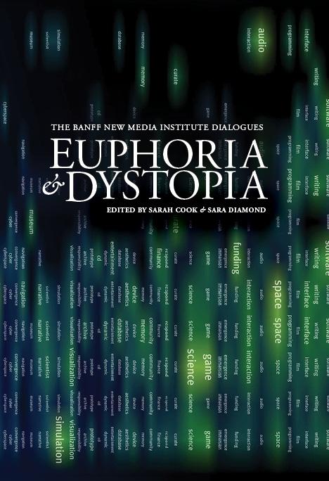 Screenshot of a book cover for a book entitled “Euphoria and Dystopia” . Image 2 is a screenshot of a poster for an event called horizon^0