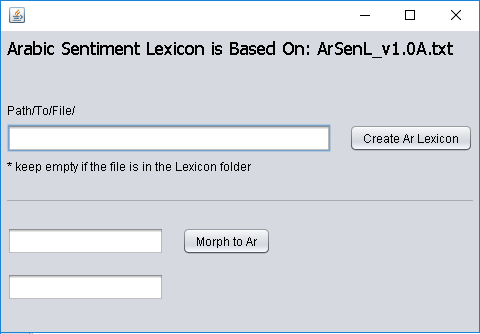 Pop-up window labeled “Arabic Sentiment Lexicon is Based On: ArSenL_v1.0A.txt”