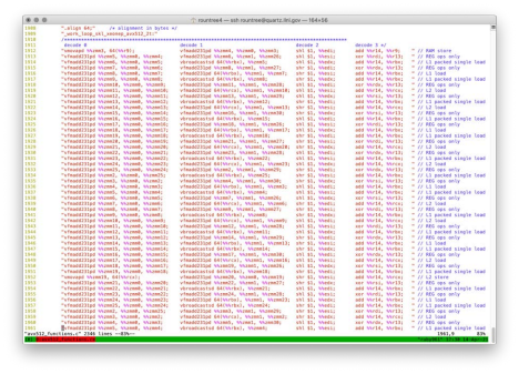 Screenshot of about assembly, with about 50 lines in a four-column format.