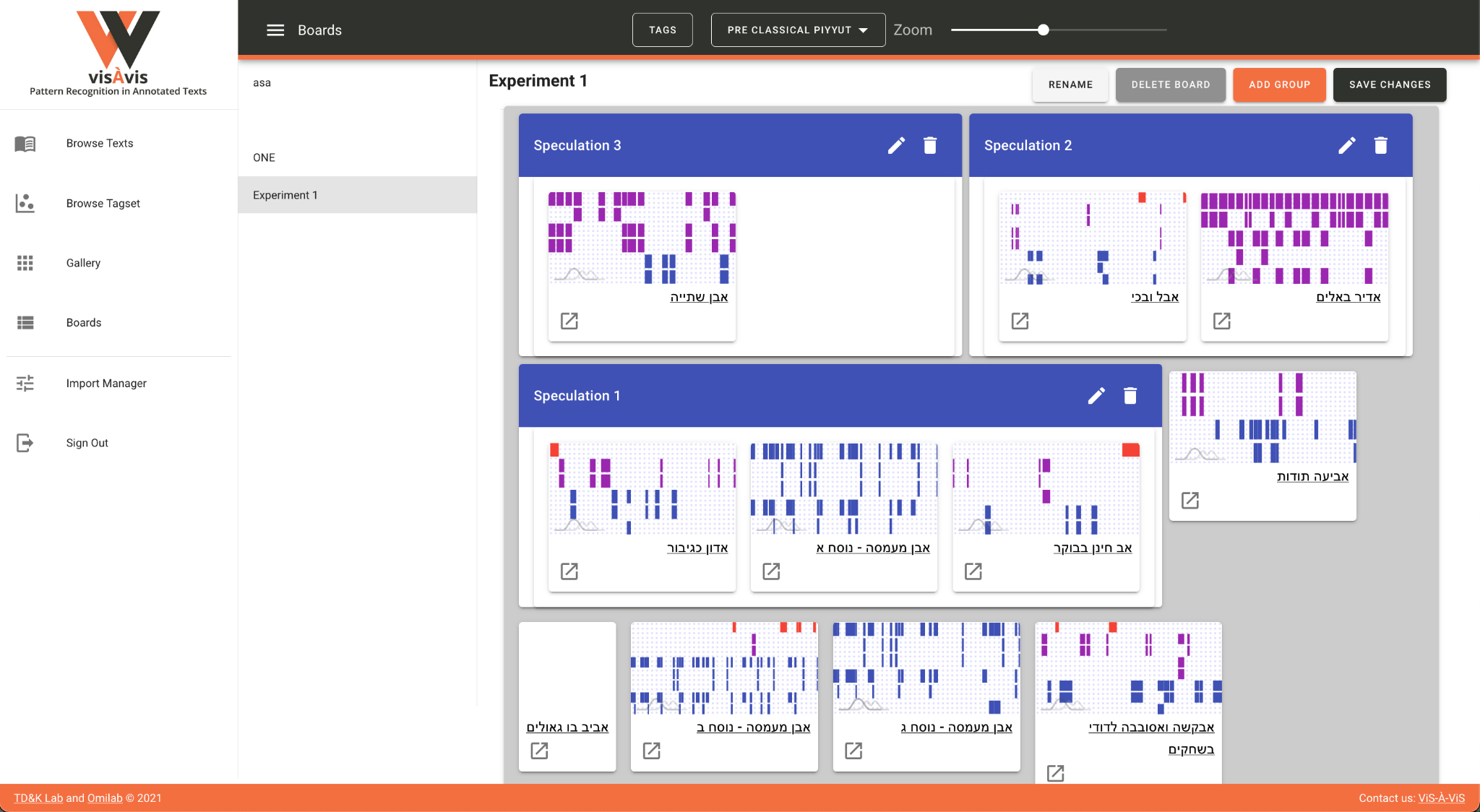 The ViS-À-ViS interface with the "boards view" selected