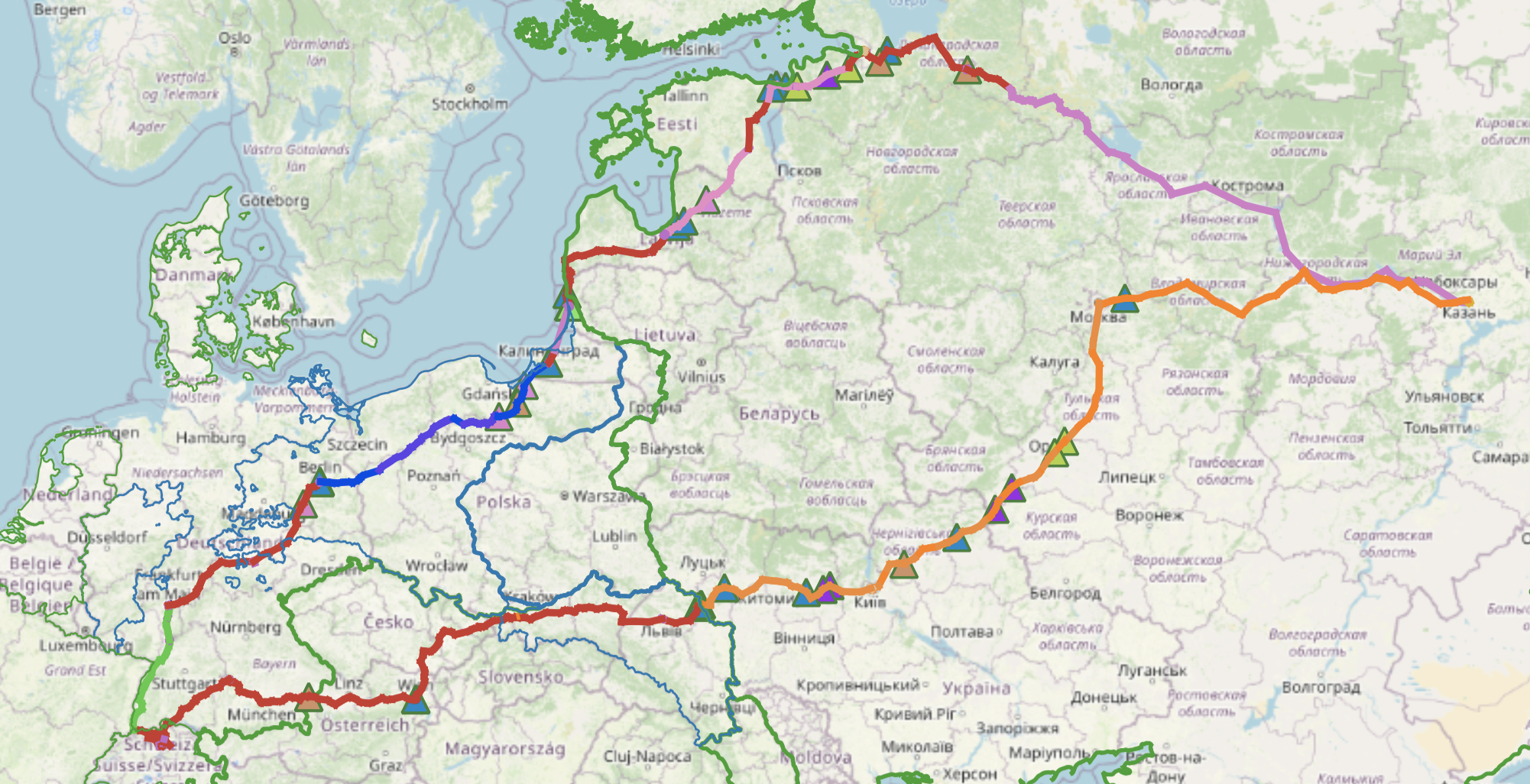 Map visualizing locations of Bronner’s expressions of dissatisfaction with customs officers.