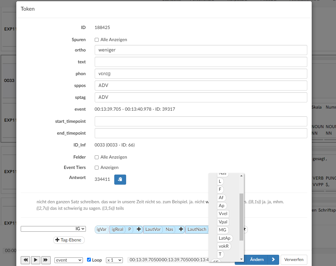A screenshot showing the interface for annotating a token from an open setting.