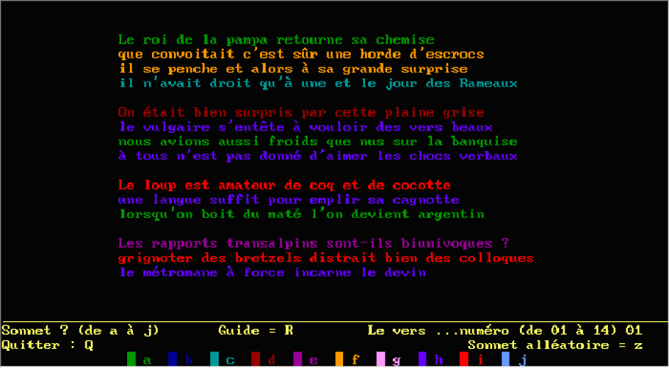 Brightly colored lines of text display a rhyme structure