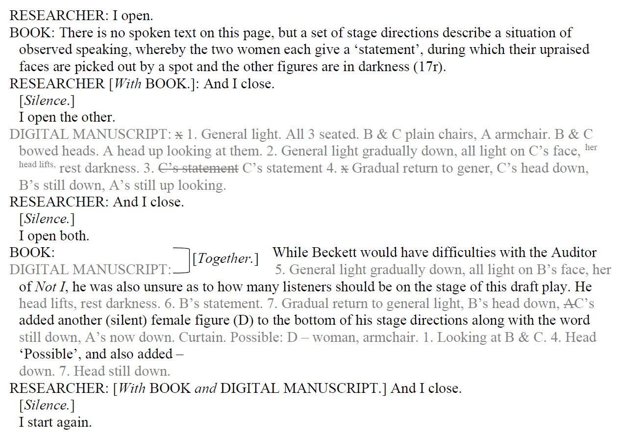 Dramatic prose in the style of Samuel Beckett