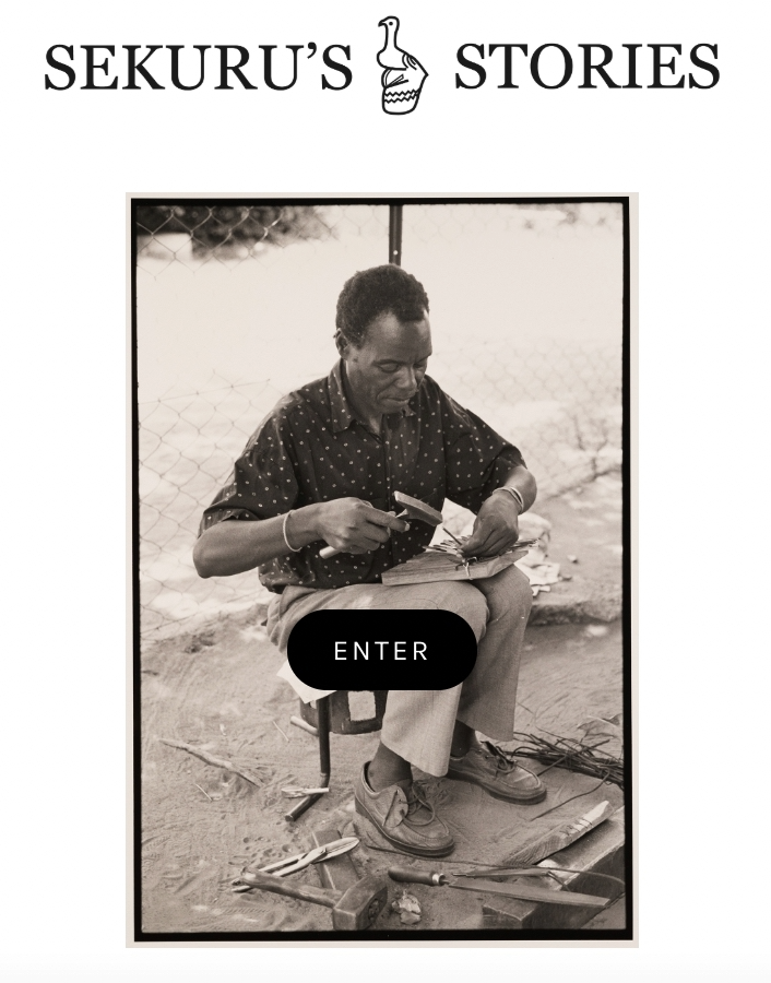 Screenshot of the landing page for _Sekuru's Stories_ , with a photograph of Sekuru Chigamba and a button labeled “Enter” .