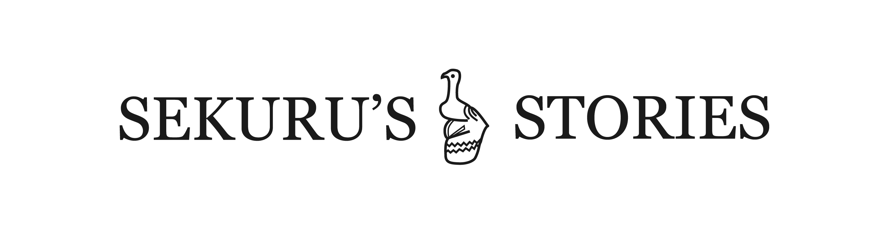 Screenshot of a header featuring the project title _Sekuru’s Stories_ in black text against a white background with a black-and-white line drawing of the project logo at the center.