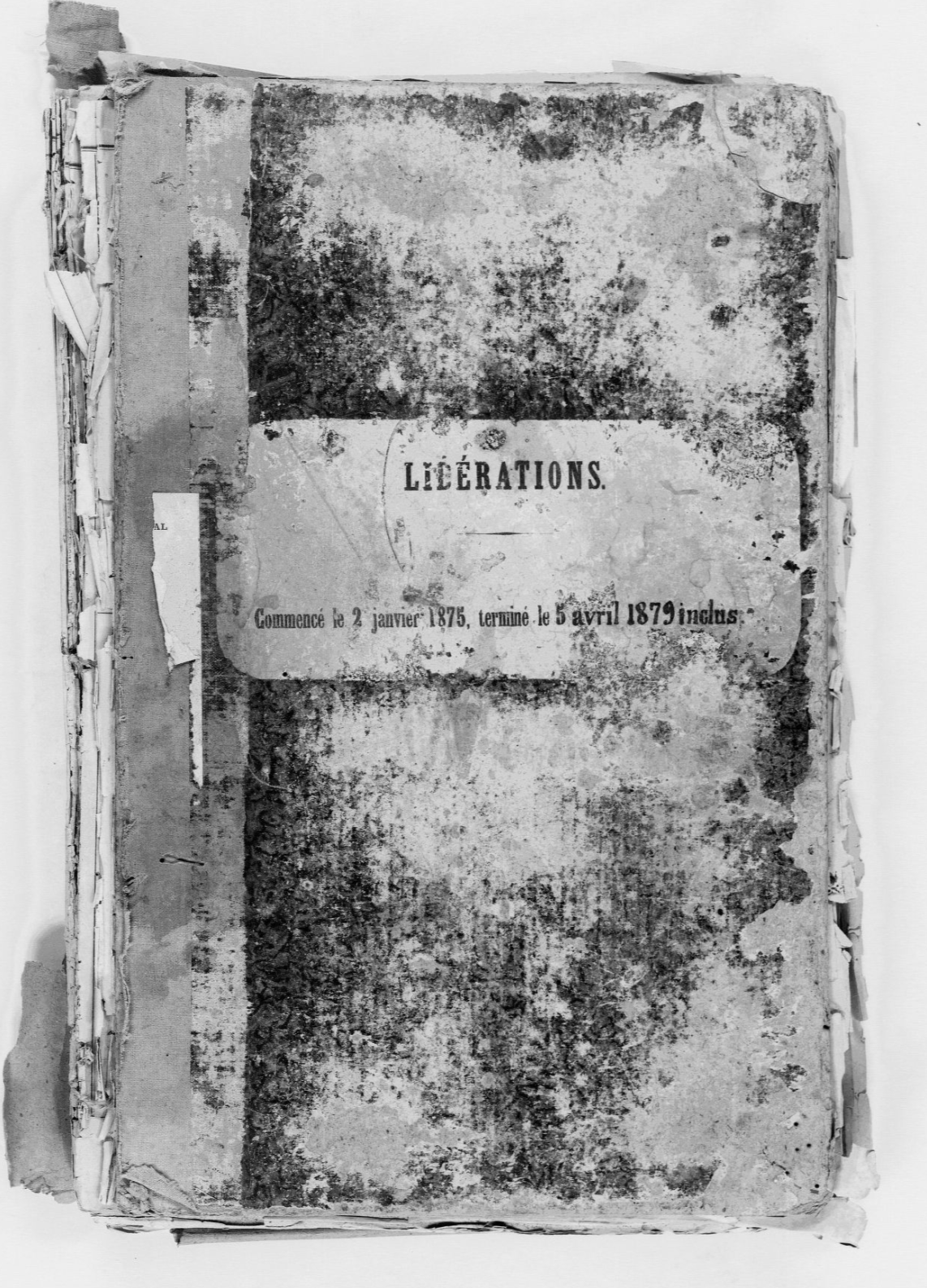 Cover of the Liberations Register, Registre II (1875), Reel no. 1, p. 262. Available at: [https://searchworks.stanford.edu/view/5185180](https://searchworks.stanford.edu/view/5185180).